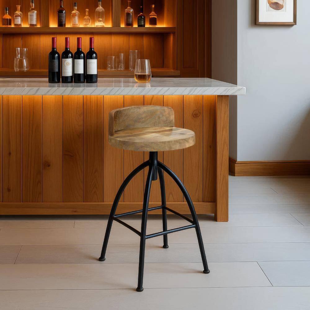 32 in. H Brown and Black Low Back Wood Industrial Style Bar Stool with Adjustable Swivel Backrest price history on PriceWatchPro
