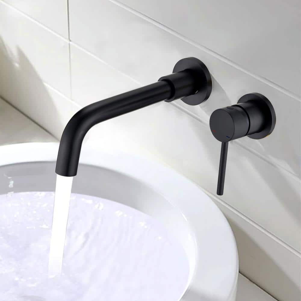 Magic Home Single-Handle Wall Mounted Bathroom Faucet in Matte Black MS ...