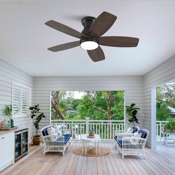 32 in. Black 5 Plywood Blades Flush Mount Ceiling Fan with LED Light and Remote Included