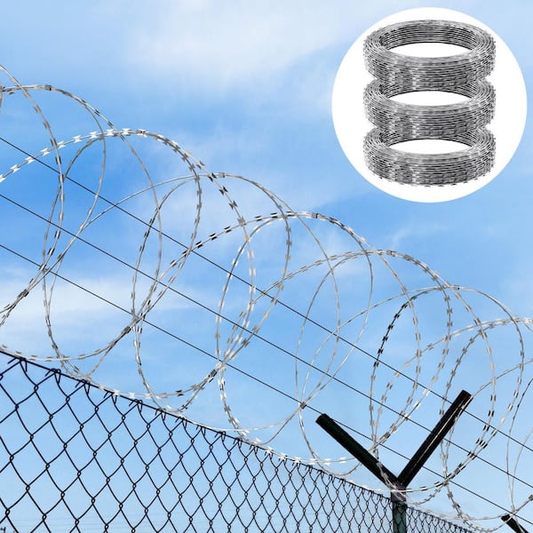 Razor Wires, 147 ft. Razor Barbed Wire, 3-Rolls Razor Wire Fencing Razor Fence, Barbed Wire Galvanized, No Power Source