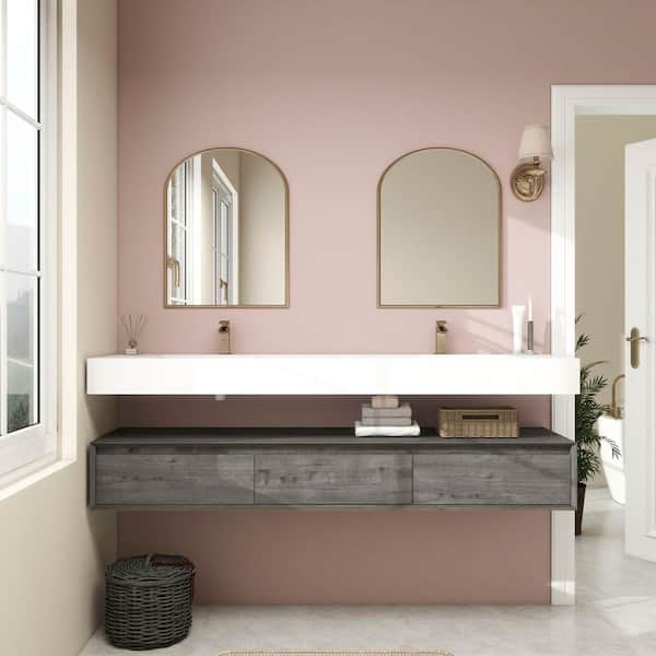BV Better Vanity Alysa 71 in. W. x 20 in. D x 23 in. H Double Sink Floating Bath Vanity in Smoke Oak with White Acrylic Top