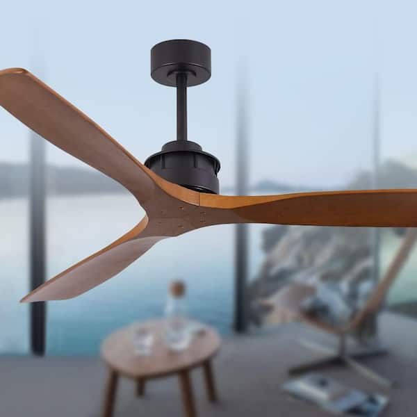 Sofucor 60 in. Indoor/Outdoor Black Farmhouse Wood Ceiling Fan with 6-Speed Long-Handled DC Remote Control Included