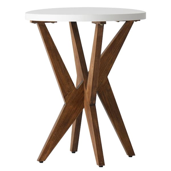 20 in. White Round Smooth Top Solid Wood Coffee Table with Crossed Legs and Sturdy Four-Leg Base