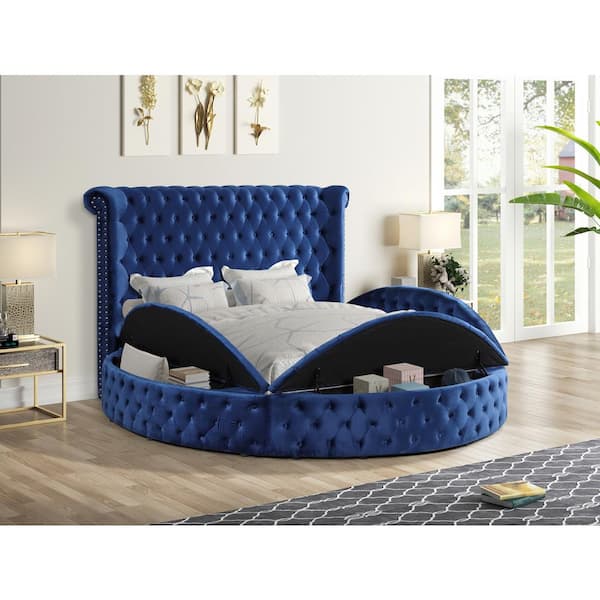 Best Master Furniture Isabella Blue, Cal King Tufted Bed Frame