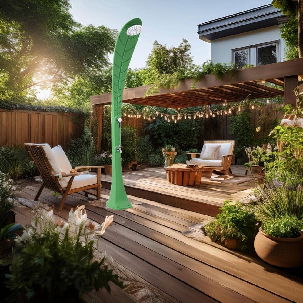Green Leaf Solar Heated Outdoor Shower with Cold Water Faucet