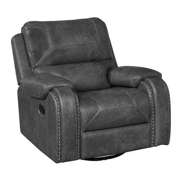 Lazzara Logansport Gray Faux Leather Manual Swivel Glider Recliner