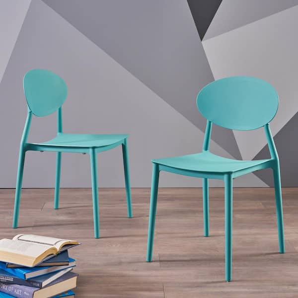 maocao hoom Teal modern injection molded plastic outdoor chairs with open oval backrest design (set of 2)