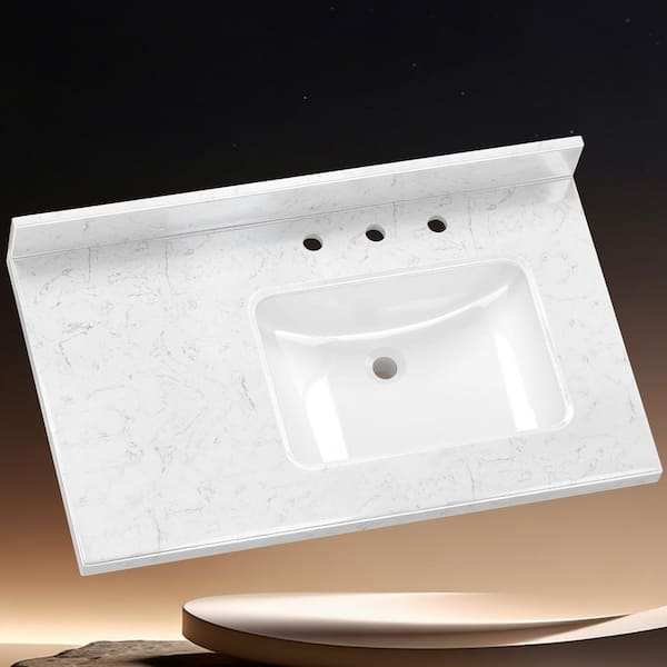 たなか,s Zeafive CTK 36 in. W x 22 in. D Engineered Stone White Rectangular