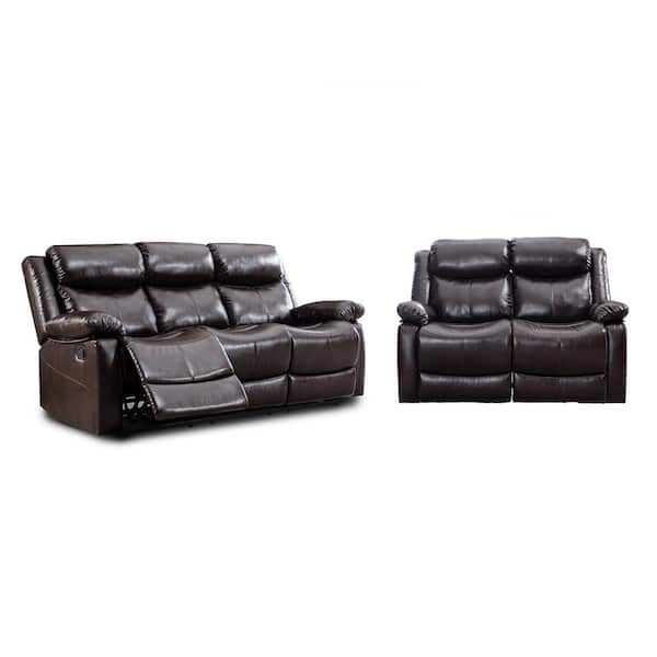 LY & S Collection Brown PU Leather Manual Recliner Loveseat and Three Seat for Living Room(2+3-Seat)