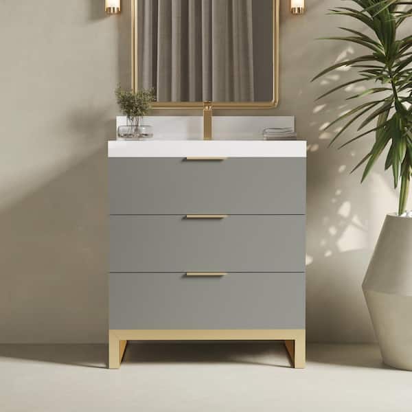 Haldon 30 in. W x 22 in. D x 33.5 in. H Single Bath Vanity in Gray with White Quartz Counter Top with White Basin
