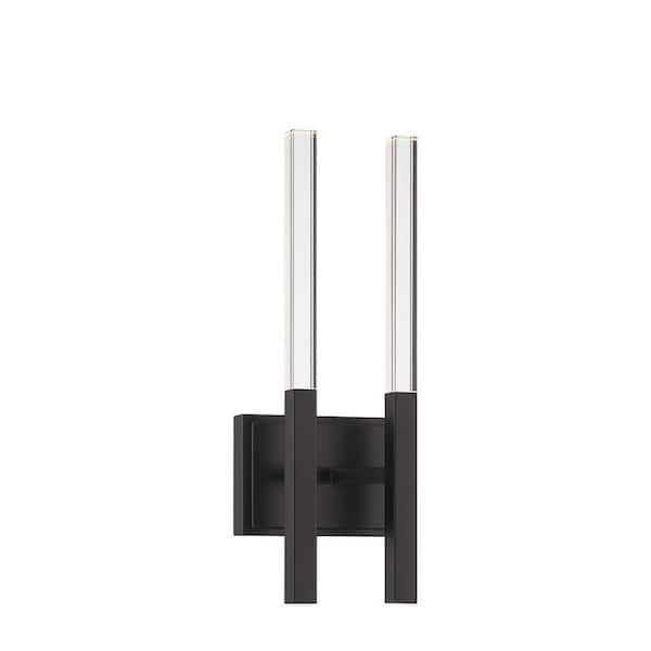 Eurofase Benicio 7 in. 2-Light Matte Black Integrated LED Vanity Light Bar with Clear Crystal Shades