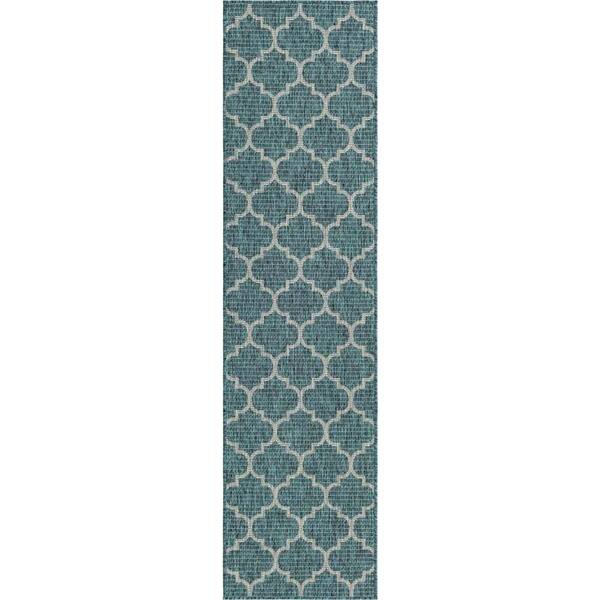 Unique Loom Outdoor Trellis Teal 2 ft. x 8 ft. Area Rug