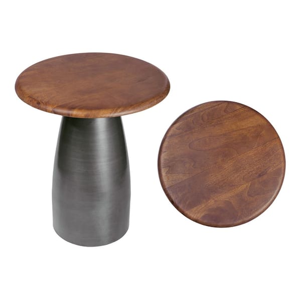 Skye 15.75 in. Modern Rustic Round Wood/Metal Accent Table, Honey Wood/Oxidized Nickel