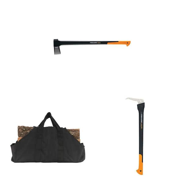 X27 6.3 lb. Splitting Axe, 36 in. Handle, Canvas Log Tote and 28 in. Hookaroon Pick Tool Combo