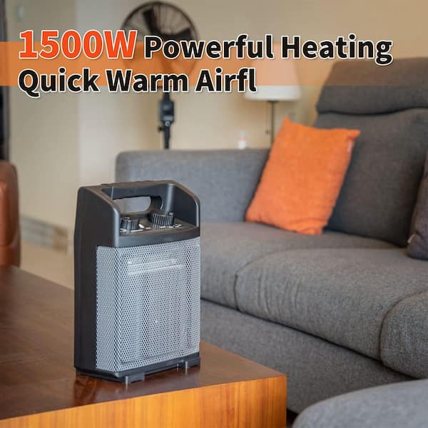 1500-Watt Electric Utility Space Heater BTU 5120 with Thermostat Control, 2 Power Setting, Black, ABS Plastic
