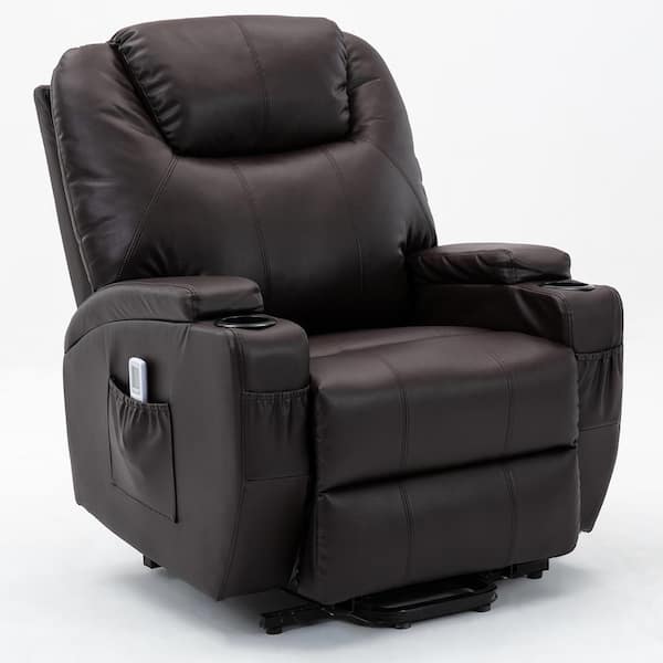 Unbranded 32 in. Width Big and Tall Brown Breath Leather Lift Function Power Recliner