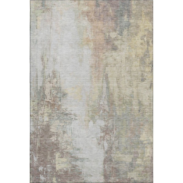 Mayfield Premium Machine Washable Abstract AMF1977 Tan 10 ft. x 14 ft. Area Rug
