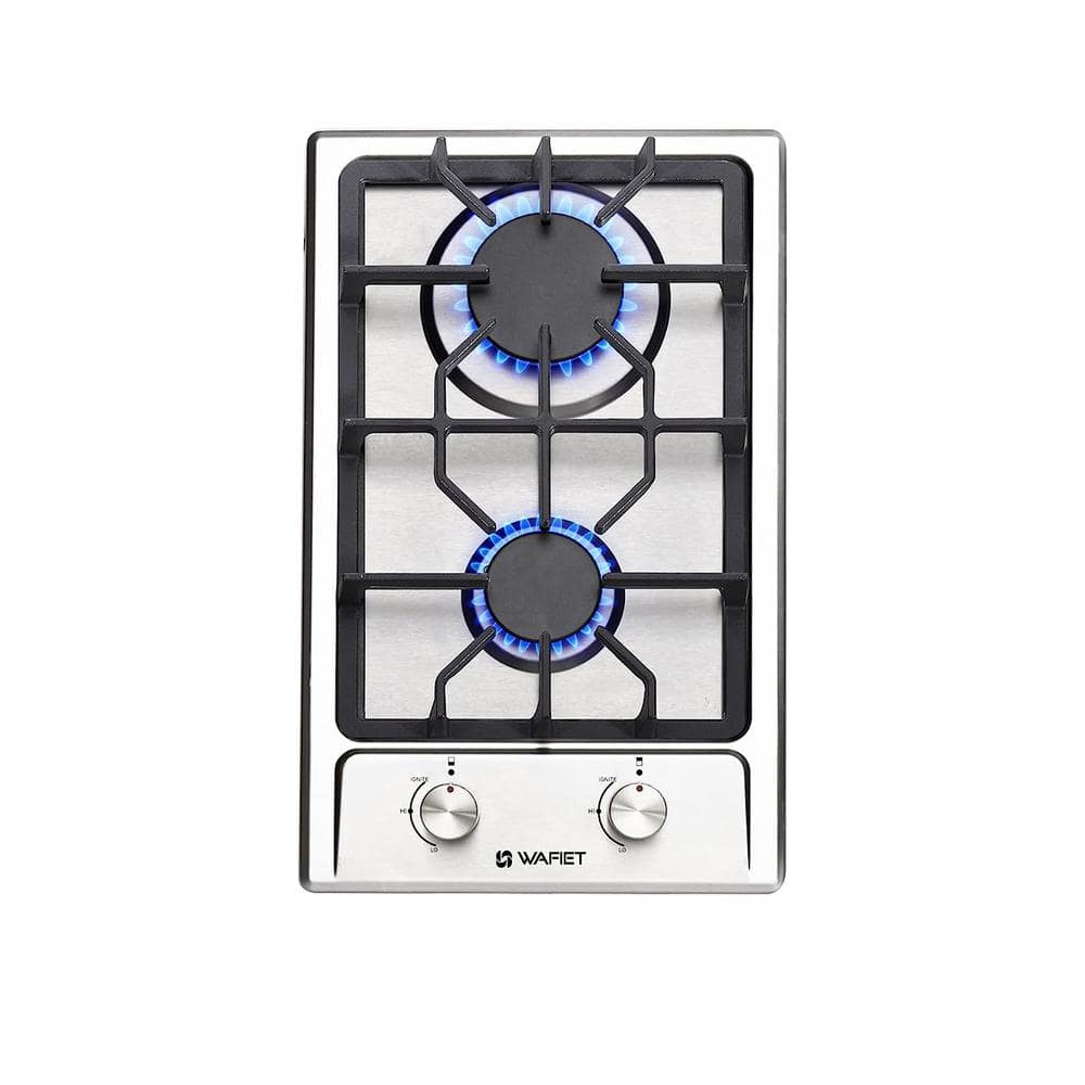 12 in. Gas Cooktop in Stainless Steel with 2 Burners, Silver