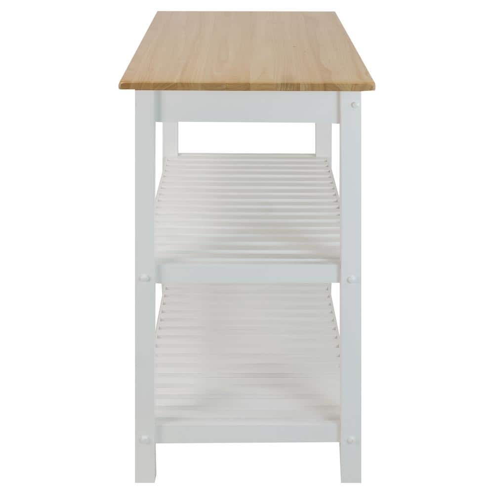Sophisticated White Solid Wood Top Kitchen Island with Storage