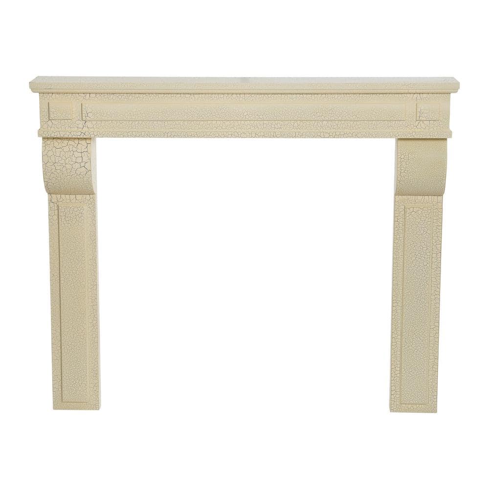 Distressed Cream Wood Wall Mount Fireplace Mantel, 50" Height