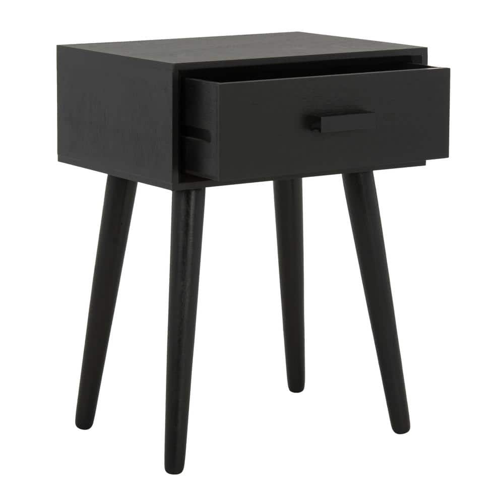 Lyle Transitional Black Pine Wood Rectangular Side Table with Storage