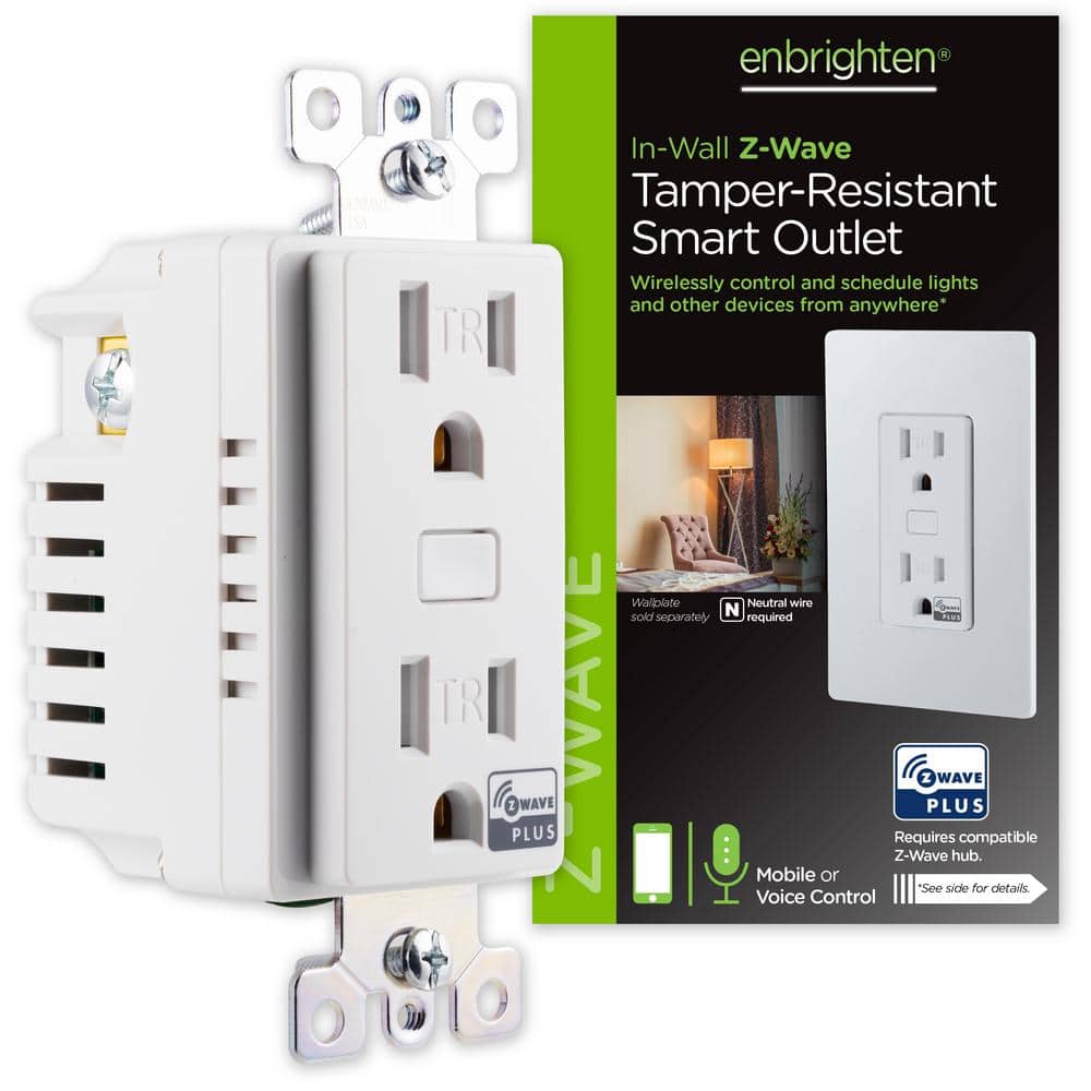 Enbrighten Z-Wave 15 Amp 120-Volt Tamper Resistant In-Wall Smart Duplex  Outlet with Z-Wave Plus in White 55256 - The Home Depot
