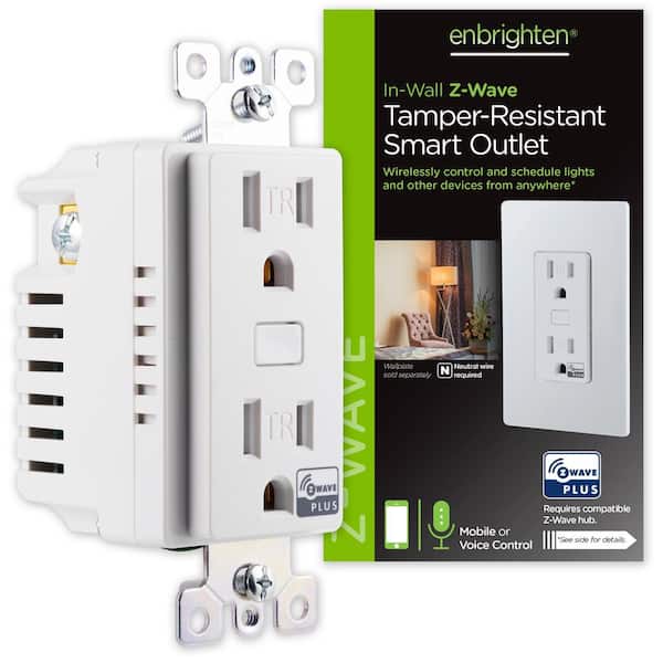 Enbrighten Z-Wave 15 Amp 120-Volt Tamper Resistant In-Wall Smart Duplex Outlet with Z-Wave Plus in White