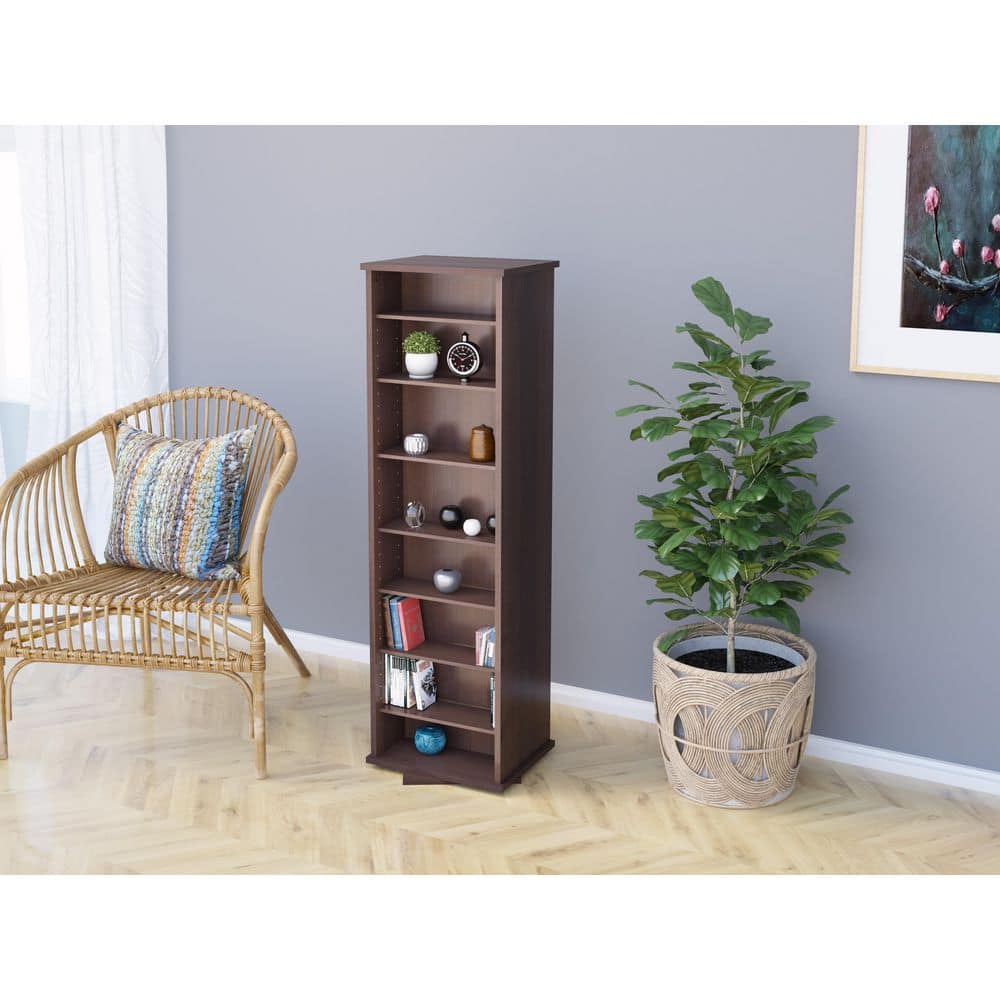Black Composite Wood Two-Sided Spinning Media Storage Tower