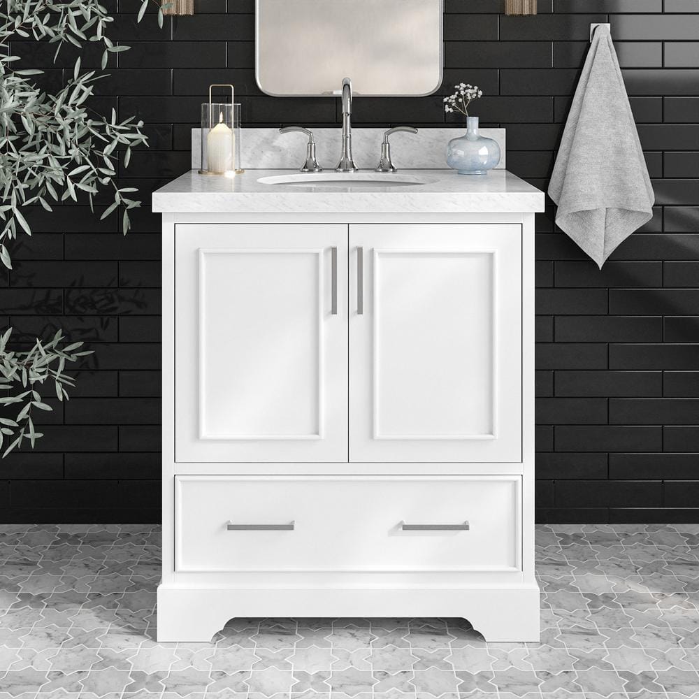 Stafford 30 in. Single Sink Freestanding Bathroom Vanity in White with Carrara White Marble Top price history on PriceWatchPro