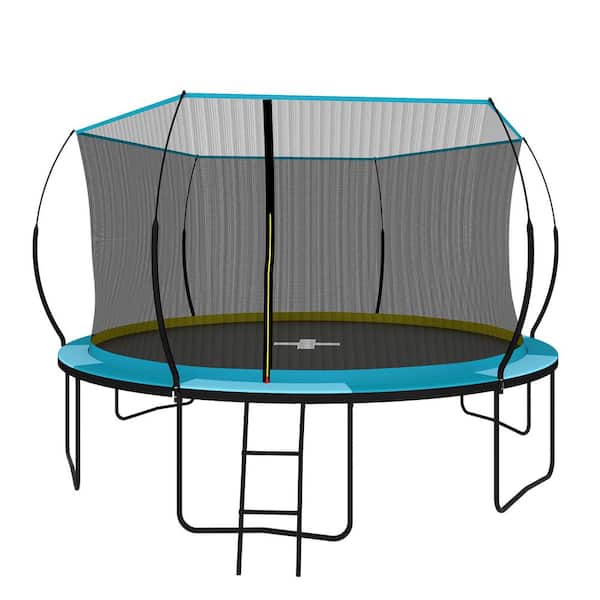 Unbranded 14 ft. Outdoor Recreational Trampoline with Enclosure Net Ladder for Kids Adults for Garden, Blue