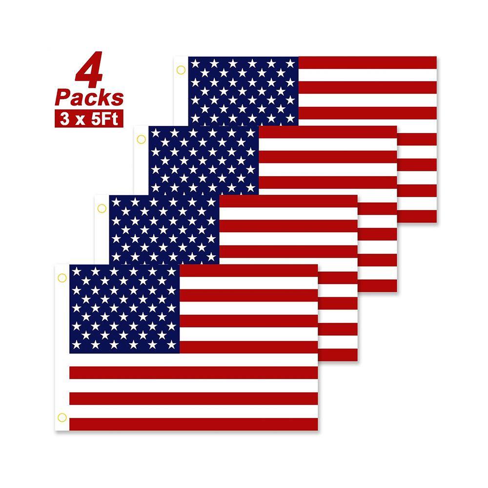 4-Piece 3 ft. x 5 ft. Polyester 2-Sided American USA Flag Vivid Color Outdoor & Indoor Decor for Festival Celebration