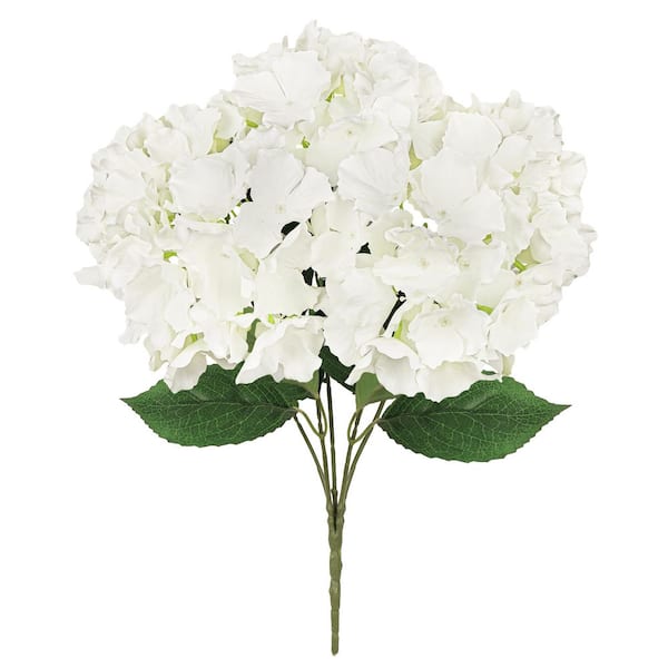 19 in. Cream White Artificial Hydrangea Flower Stem Bush Bouquet (Set of 2)