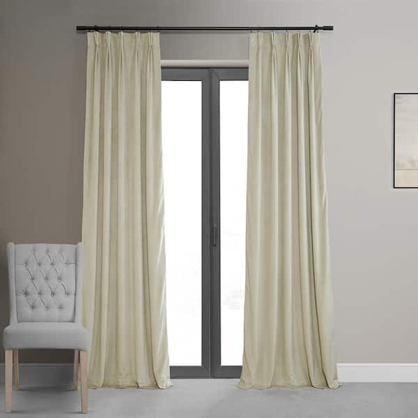 Exclusive Fabrics & Furnishings Signature Cool Beige 25 in. W x 108 in. L (1 Panel) Pleated Blackout Velvet Curtain