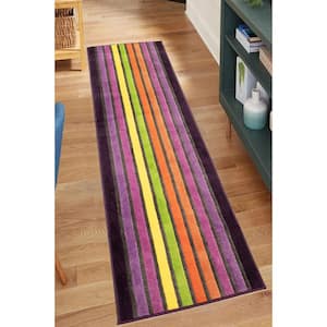 Stripes Abstract Rainbow Cut to Size Multicolor 26 " Width x Your Choice Length Custom Size Slip Resistant Runner Rug