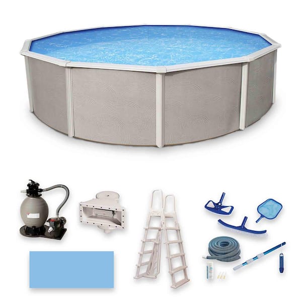 Blue Wave Belize 27 ft. Round x 52 in. Deep Metal Wall Above Ground Pool Package with 6 in. Top Rail