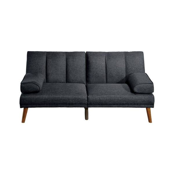 Benjara 71in. Black Fabric Full Size Adjustable Futon Sofa Bed BM300287 ...