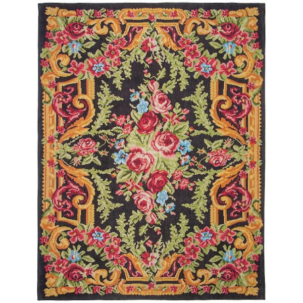 Classic Vintage 8 ft. x 10 ft. Black/Rose Medallion Floral Area Rug