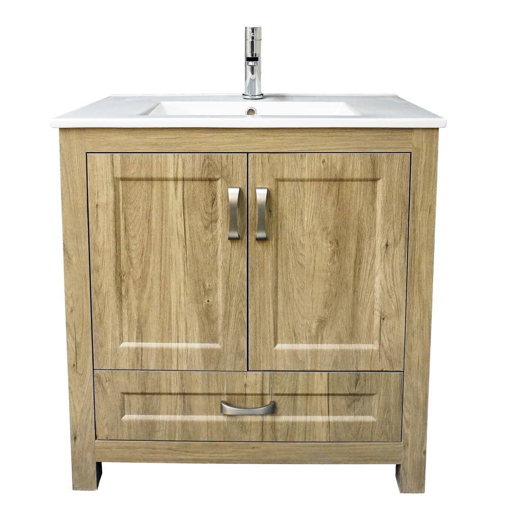 Livorno 30" Woodgrain Freestanding Vanity with White Ceramic Top