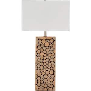 Videle 27 in. Natural Indoor Table Lamp with White Rectangle Shaped Shade