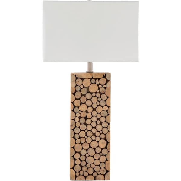 Livabliss Videle 27 in. Natural Indoor Table Lamp with White Rectangle Shaped Shade