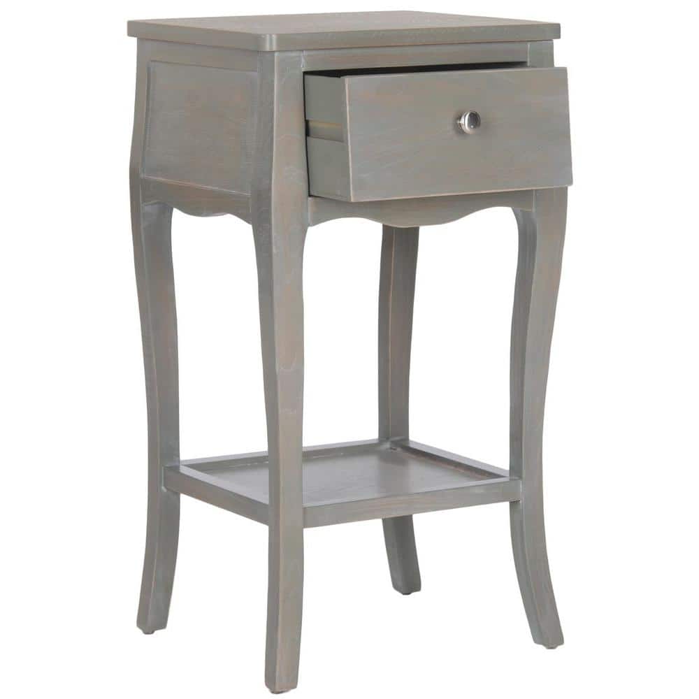 Gray Elm Wood Rectangular End Table with Storage Drawer