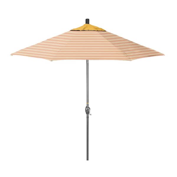 California Umbrella 9 ft. Grey Aluminum Market Patio Umbrella with Crank Lift and Push-Button Tilt in Donovan Garden Pacifica Premium