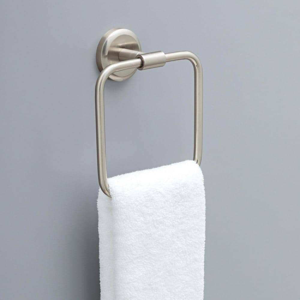 Spotshield Brushed Nickel Rectangular Wall Mounted Towel Ring