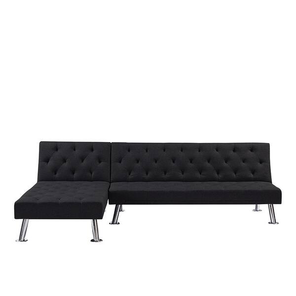 Forclover 66 In Black Fabric Sectional, Black Cloth Sectional Sofa