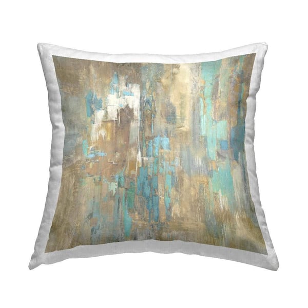 Stupell Industries Gold Abstract with Blue Blue Abstract Polyester 18 in. x 18in. Throw Pillow