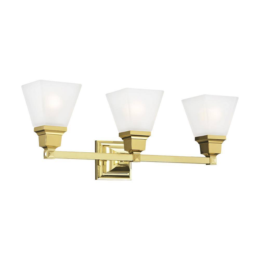 Polished Brass 3-Light Vanity with Etched Opal Glass
