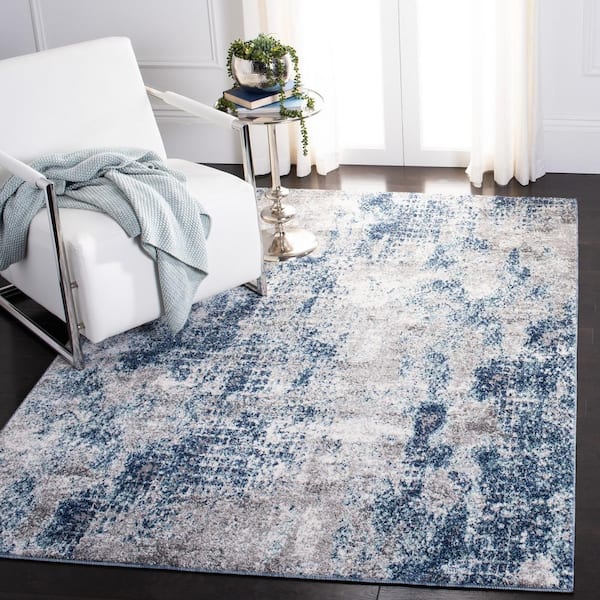 Aston Navy/Gray Doormat 3 ft. x 3 ft. Abstract Distressed Square Area Rug
