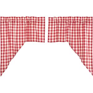 Annie Buffalo Check 36 in. L Cotton Swag Valance in Red White Pair