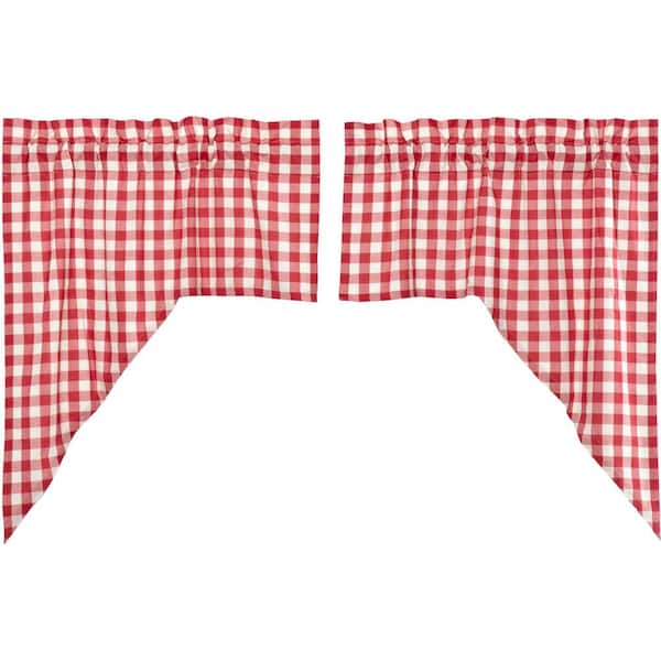 Annie Buffalo Check 36 in. L Cotton Swag Valance in Red White Pair