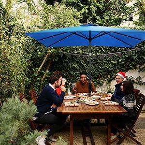 california 10 ft patio umbrella Polytrends 10 Ft. Solar Power Lighted Patio Umbrella with Base Stand Grey Stripe